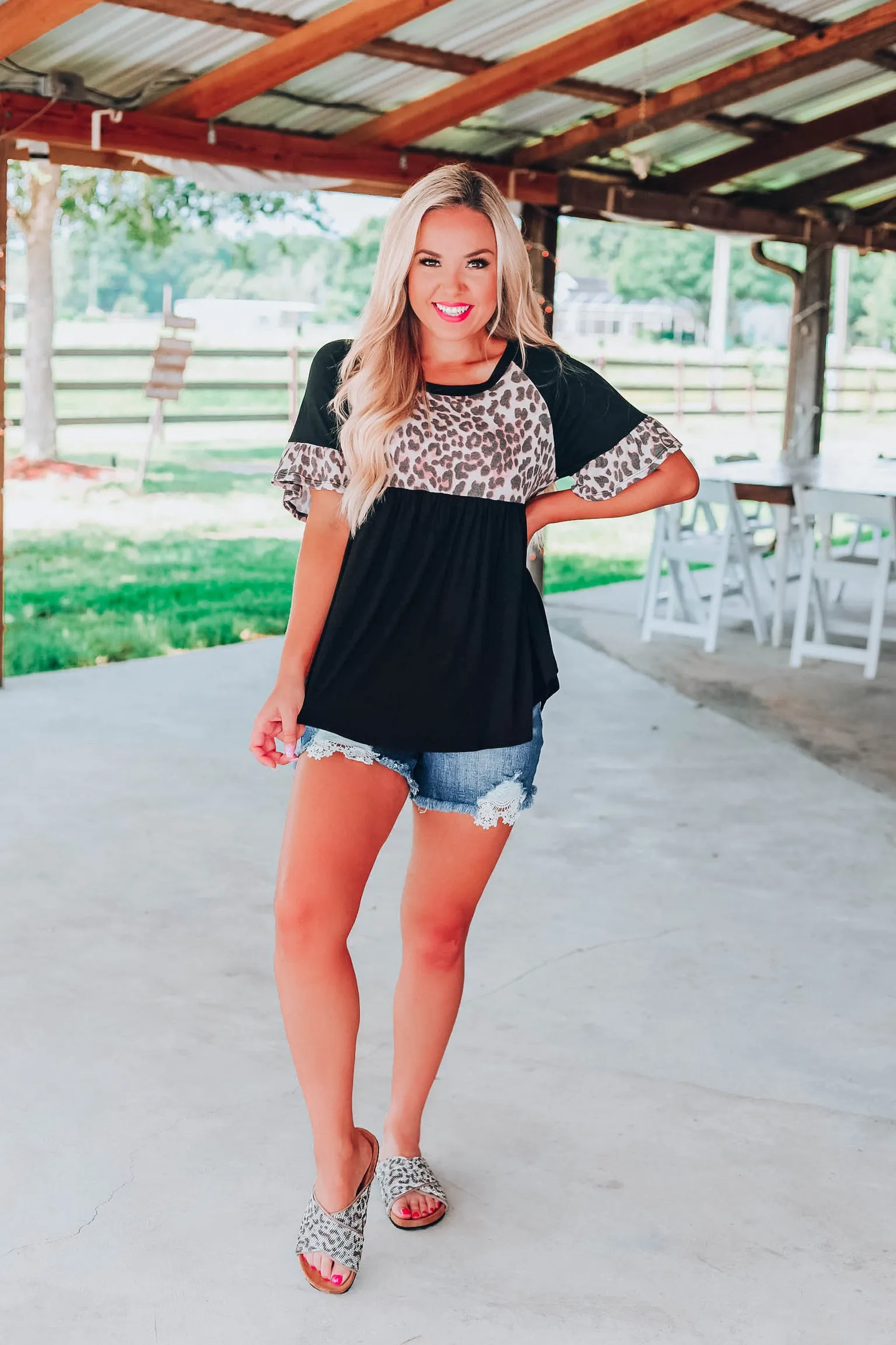 Leopard Ruffled Babydoll Top