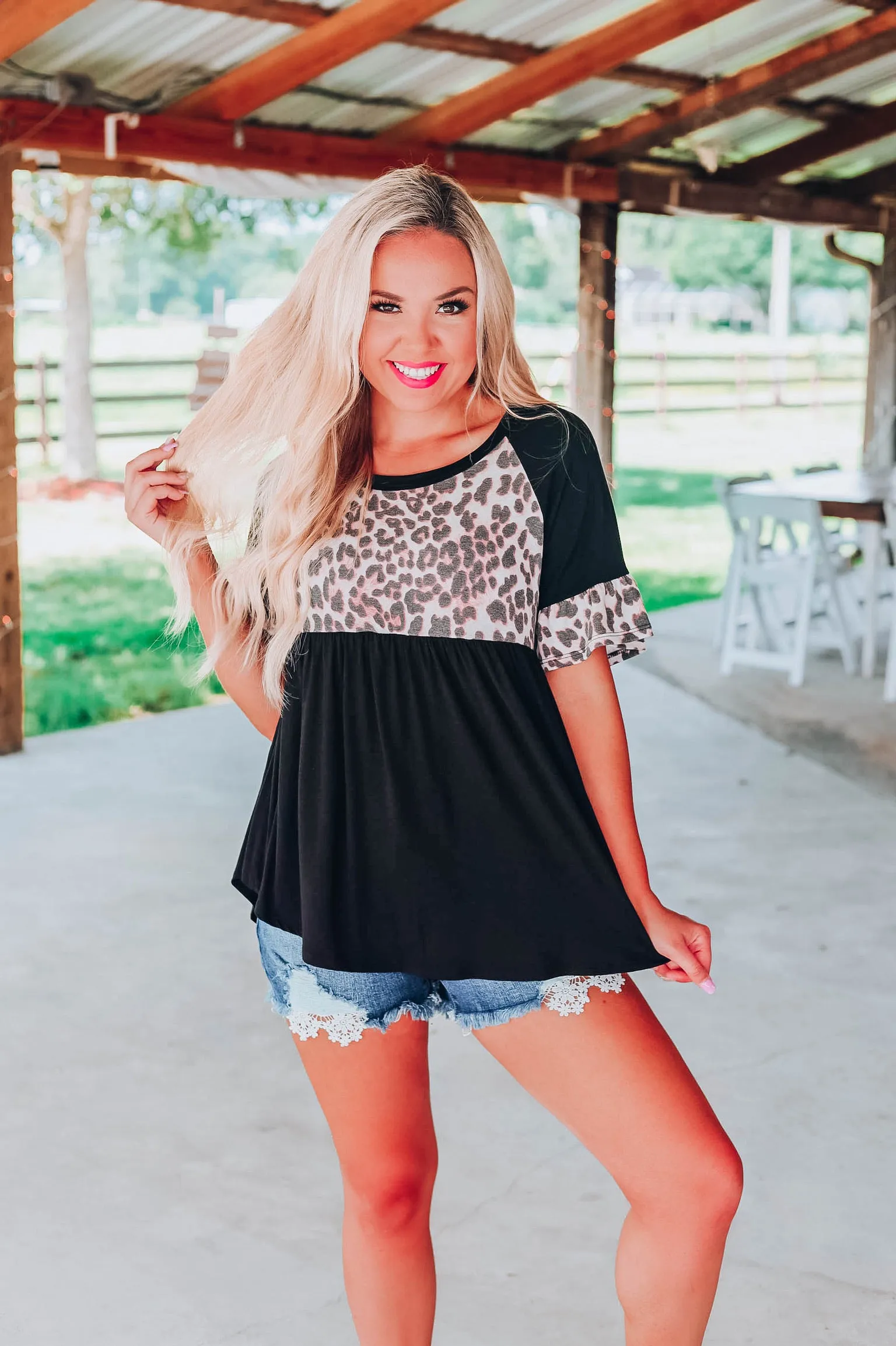 Leopard Ruffled Babydoll Top