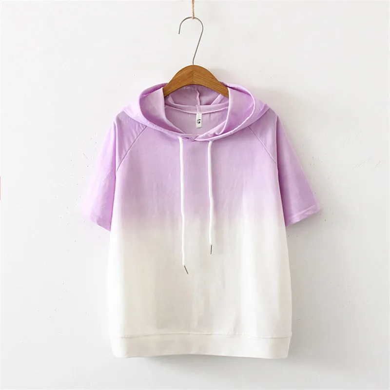 LIGHT-COLORED GRADIENT SHORT-SLEEVED HOODIE UB2491