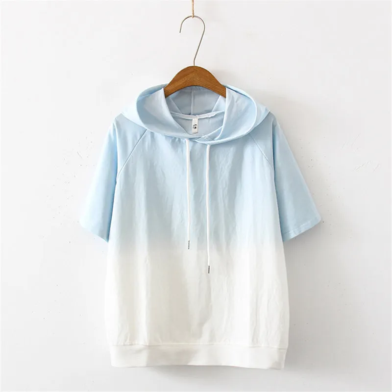 LIGHT-COLORED GRADIENT SHORT-SLEEVED HOODIE UB2491