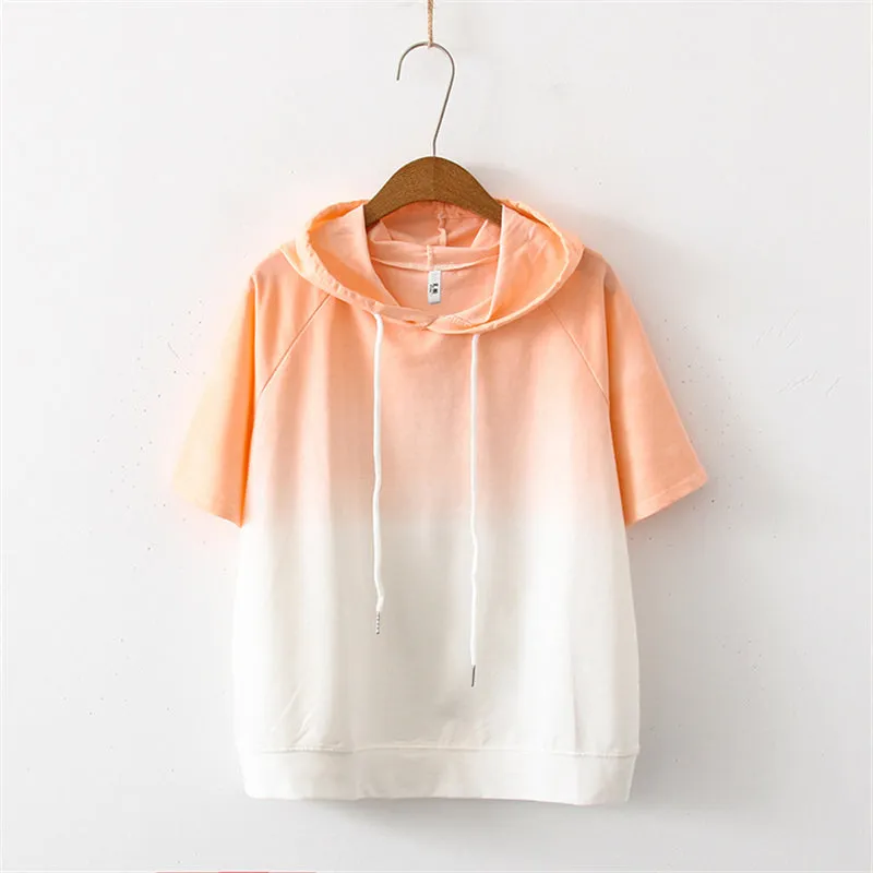 LIGHT-COLORED GRADIENT SHORT-SLEEVED HOODIE UB2491
