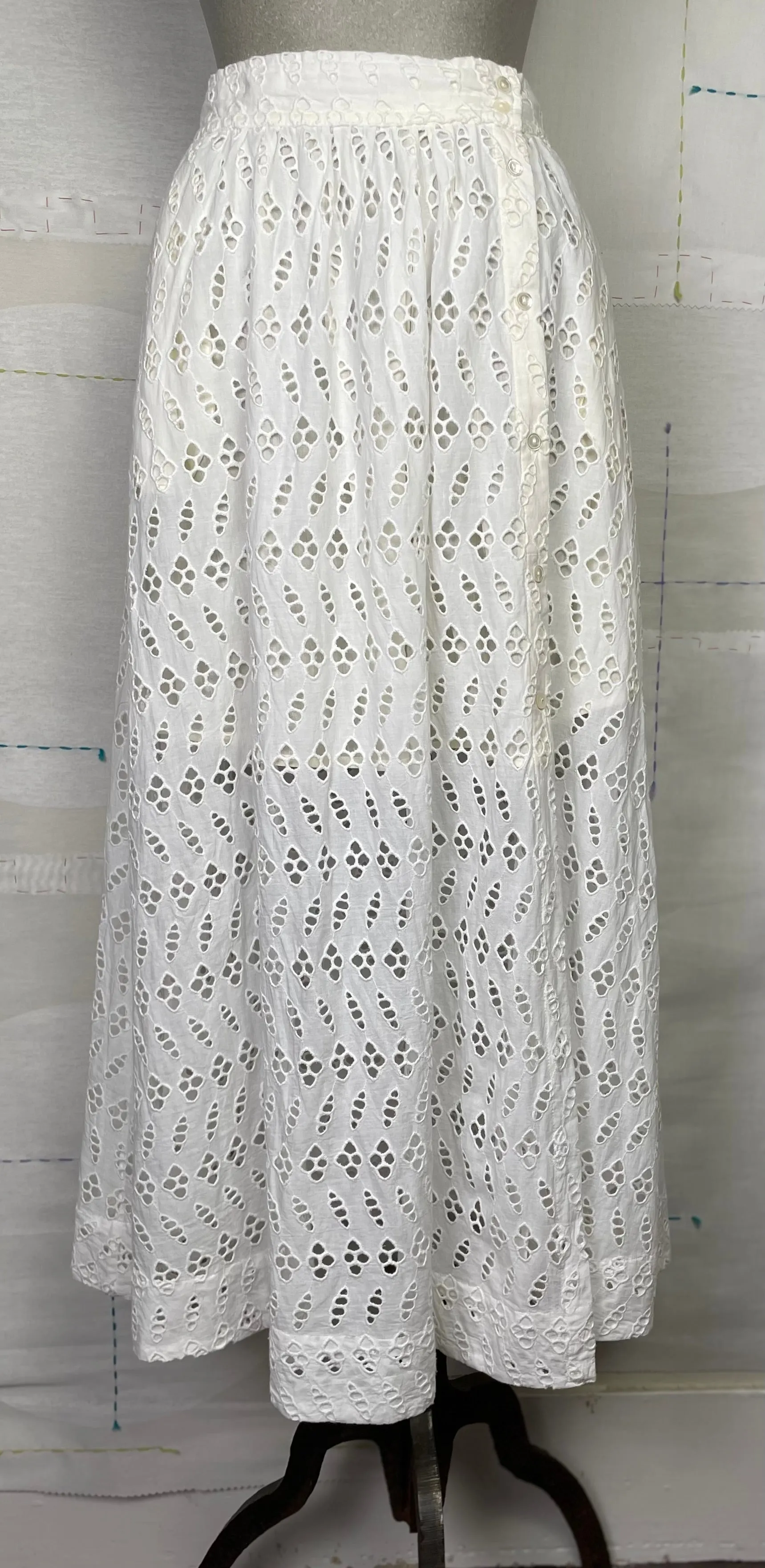 Lilla P.  ~  Eyelet Side Button Maxi Skirt - White
