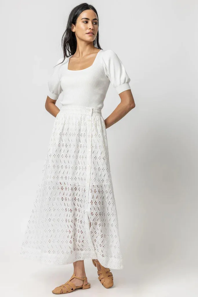 Lilla P.  ~  Eyelet Side Button Maxi Skirt - White