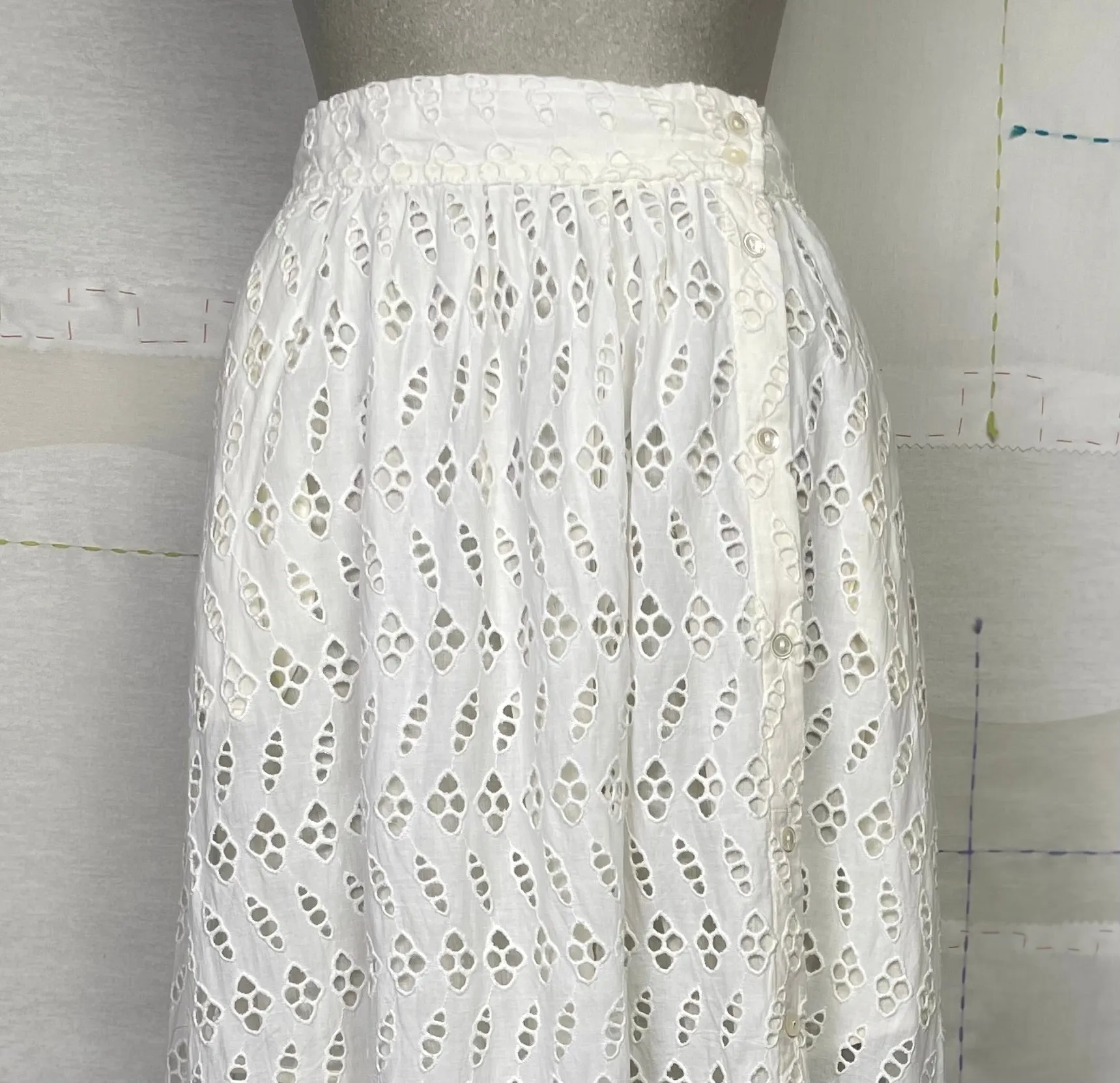 Lilla P.  ~  Eyelet Side Button Maxi Skirt - White
