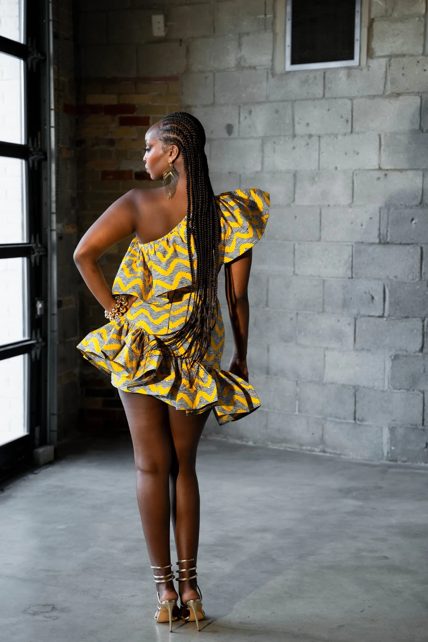 LILY African Print One Sleeve Ruffle  Mini Dress