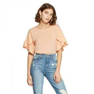 Lily Star Women's Ruffle Short Sleeve Knit Top T-Shirt