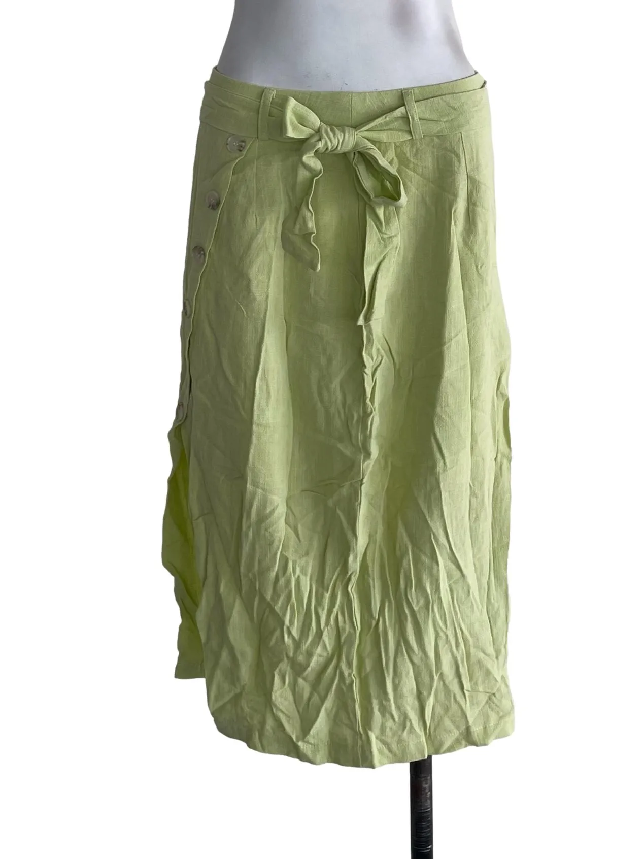Lime Green Tie Knot Front Slit Skirt
