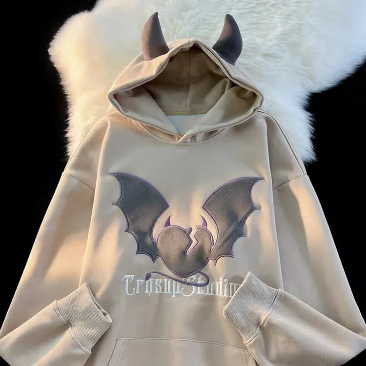 Little Devil Letter Embroidery Hoodie UB98557