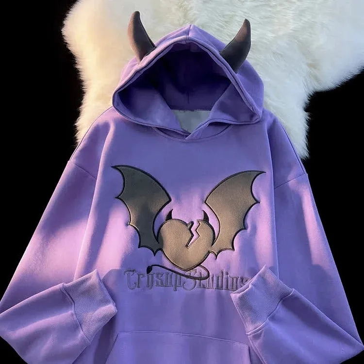 Little Devil Letter Embroidery Hoodie UB98557