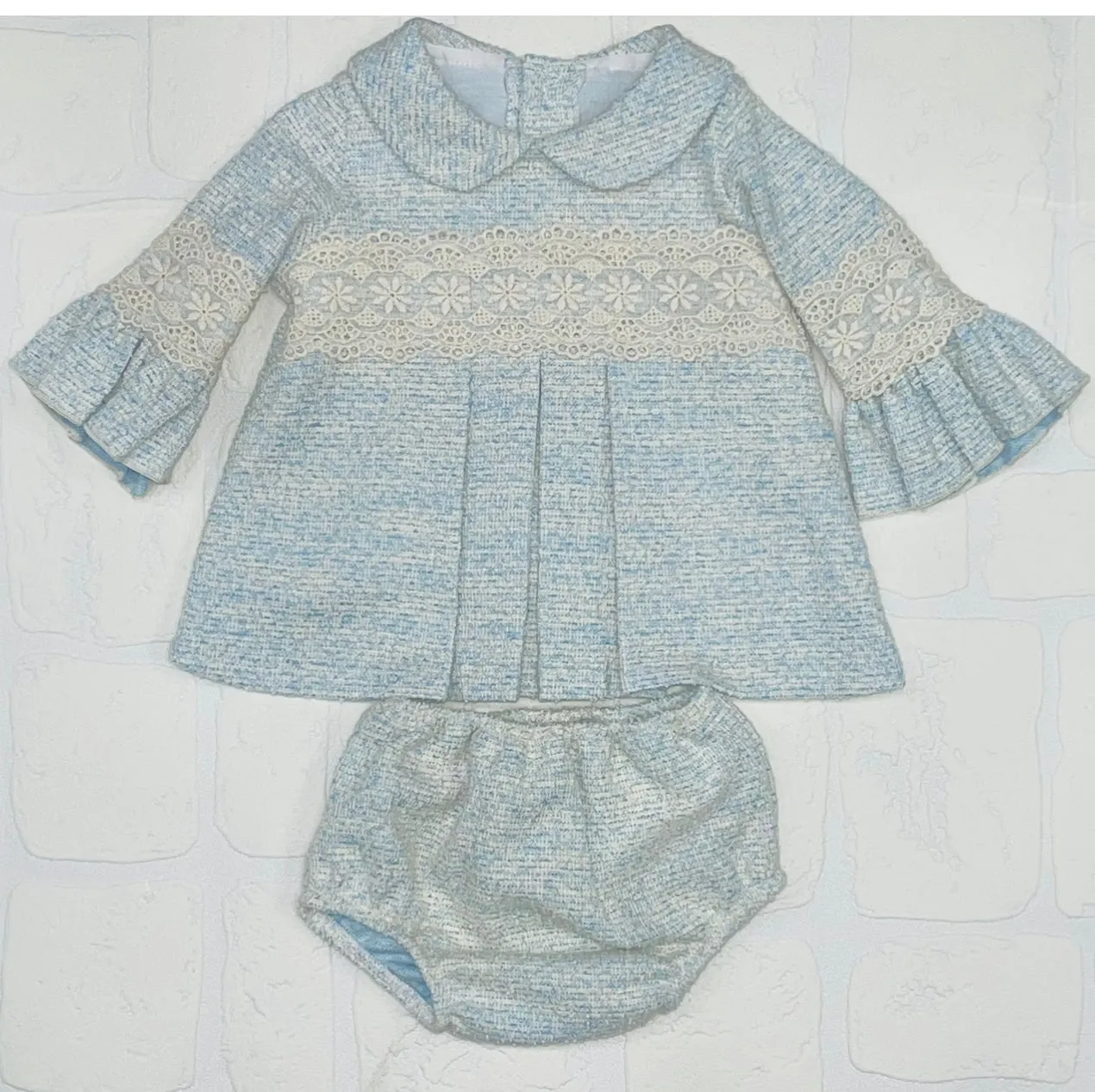 Lor Miral Girls Blue Tweed Dress