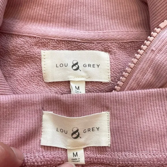 Lou &amp; Grey Tie Dye Half Zip Sweatshirt Sweat Shorts Set Lavender &amp; Salmon Medium