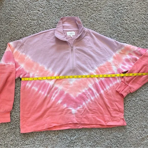 Lou &amp; Grey Tie Dye Half Zip Sweatshirt Sweat Shorts Set Lavender &amp; Salmon Medium