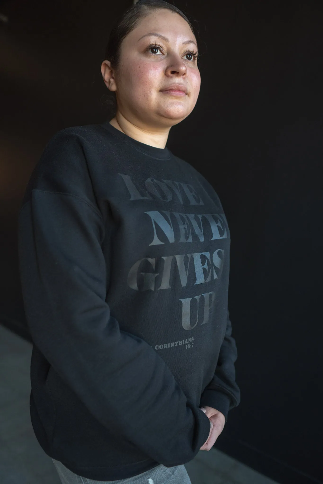 Love Never Gives Up This Adult Drop Shoulder Sweatshirt