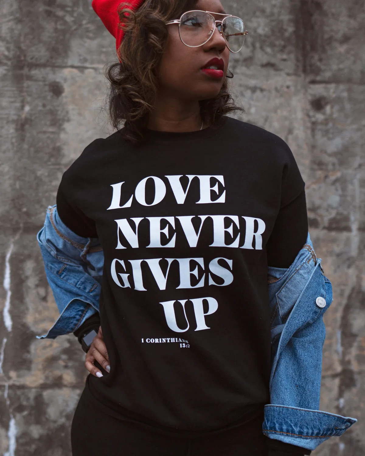 Love Never Gives Up This Adult Drop Shoulder Sweatshirt