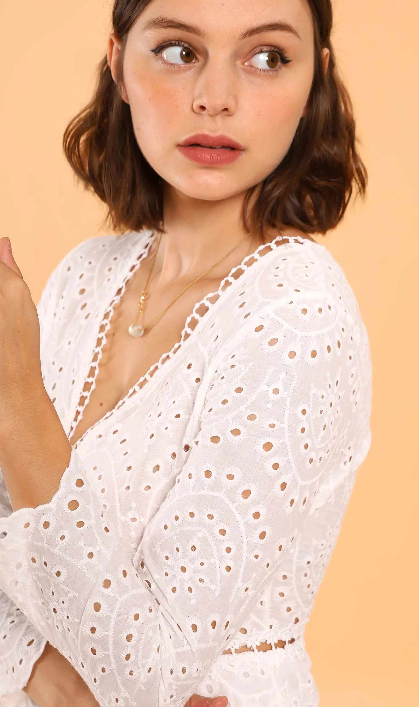 LUCIANA Tiered Eyelet Dress (White)