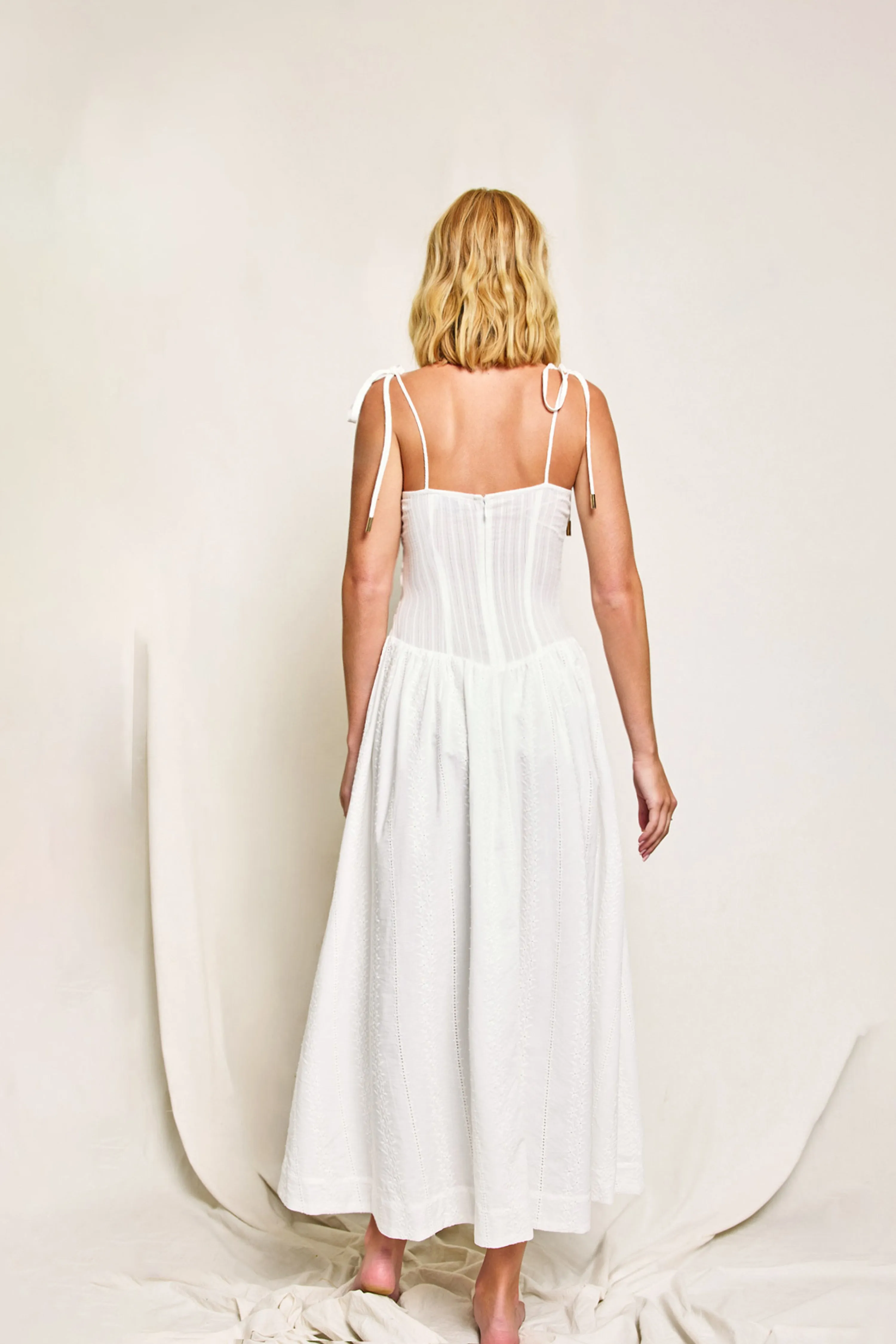 Luna Eyelet Chevron Waist Midi Dress