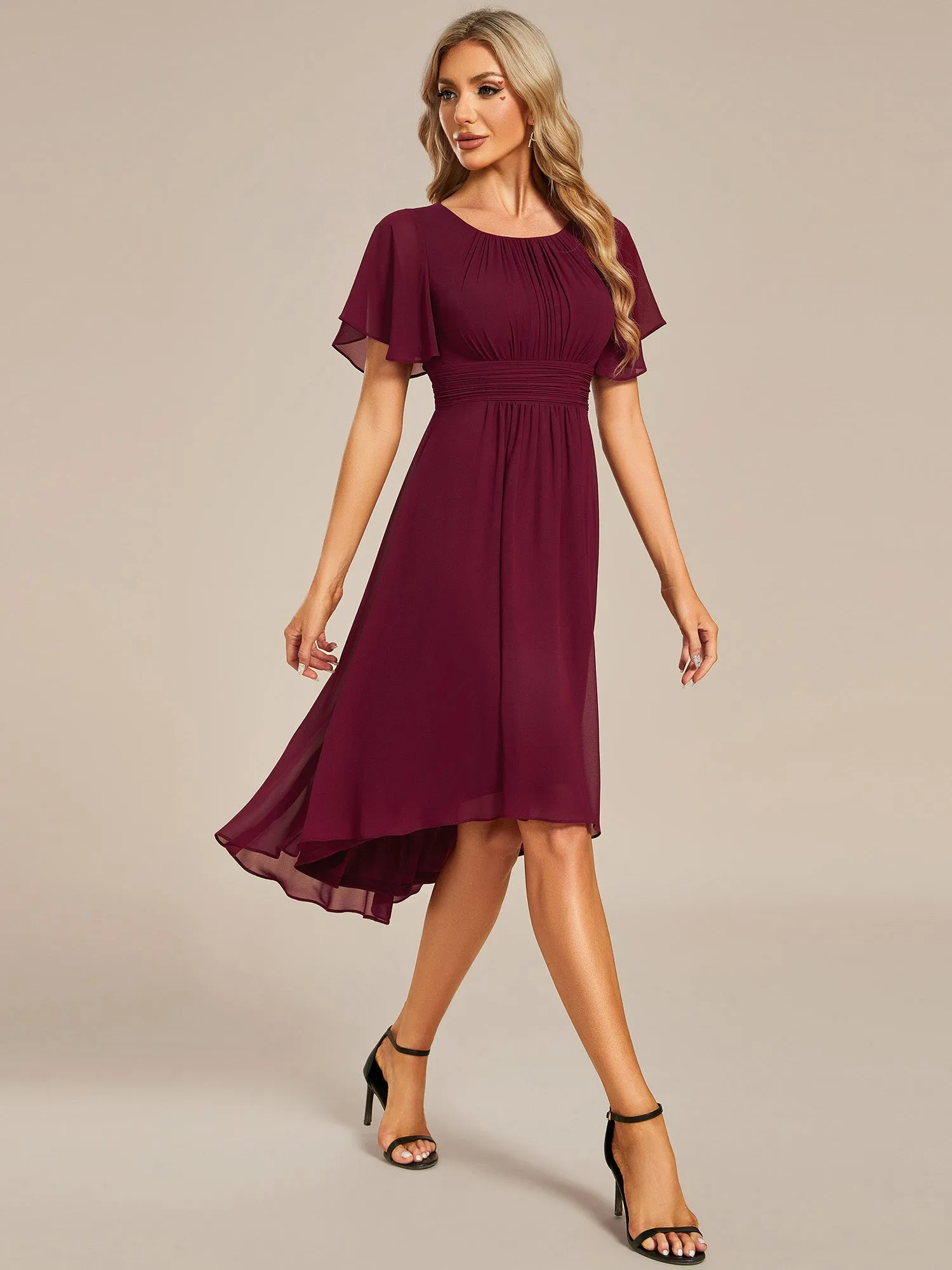 Lyra fancy chiffon dress with sleeves and high neck