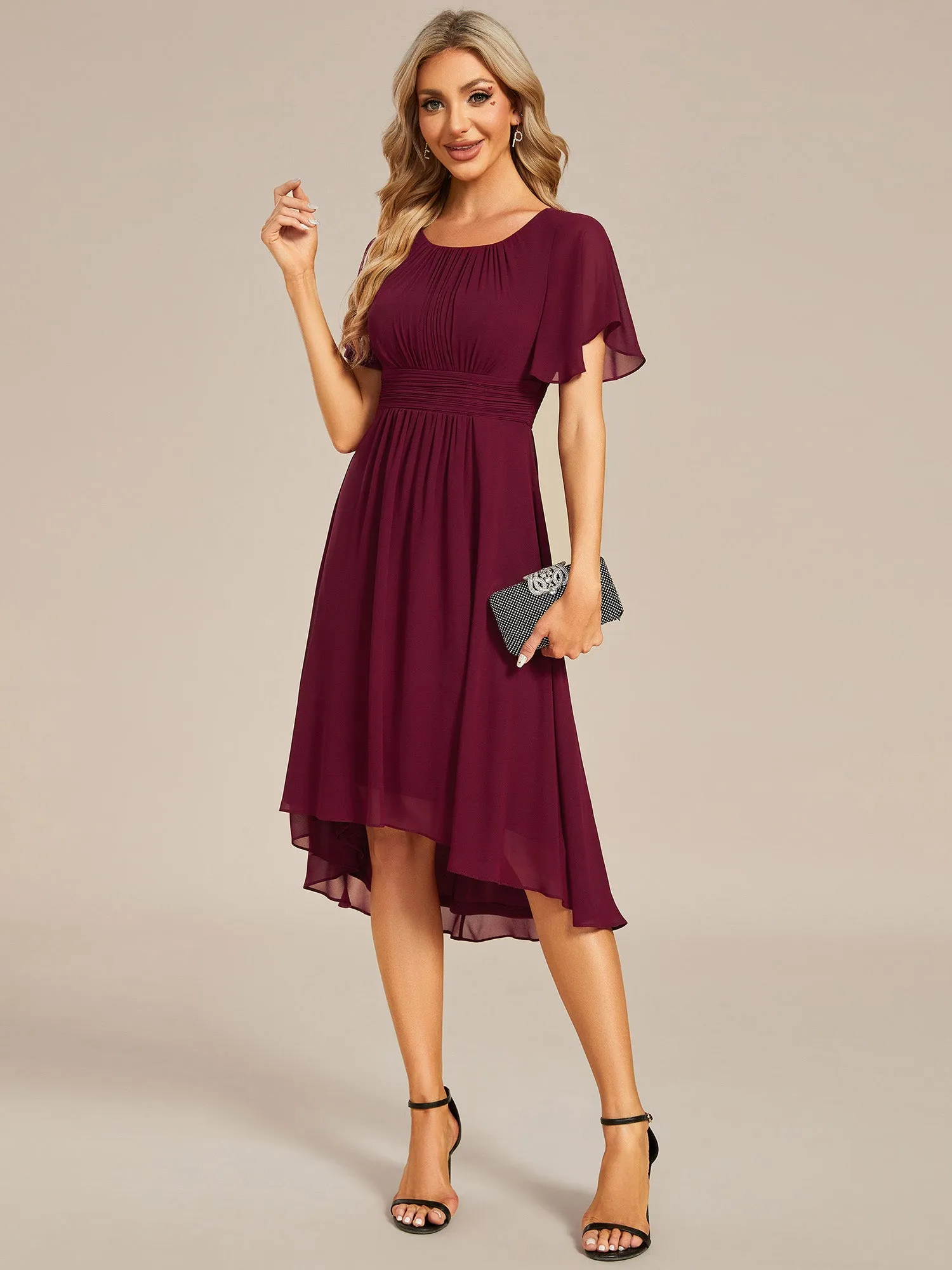 Lyra fancy chiffon dress with sleeves and high neck