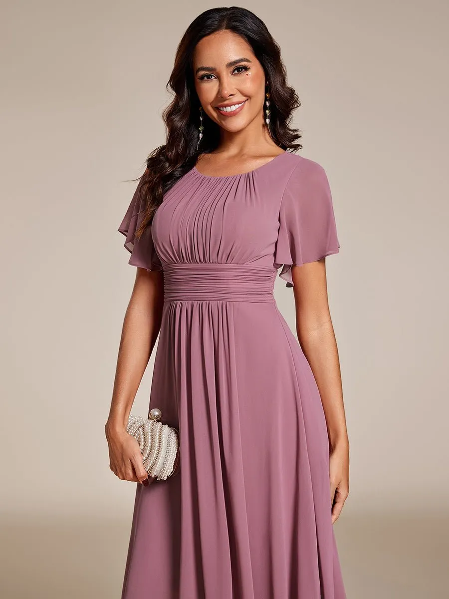 Lyra fancy chiffon dress with sleeves and high neck