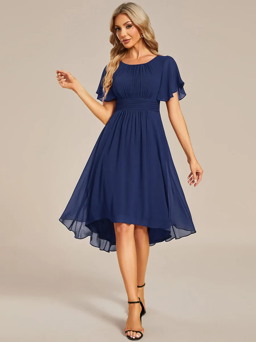 Lyra fancy chiffon dress with sleeves and high neck