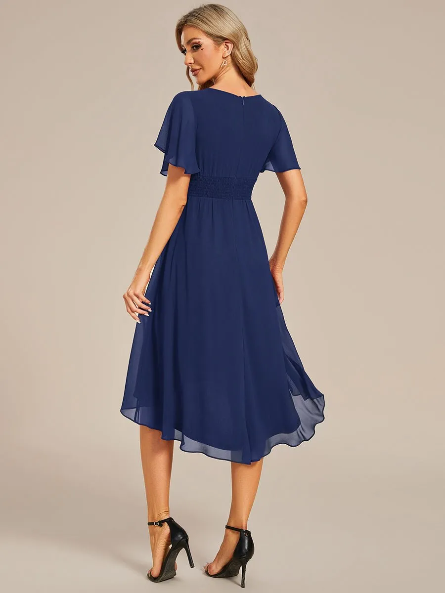 Lyra fancy chiffon dress with sleeves and high neck