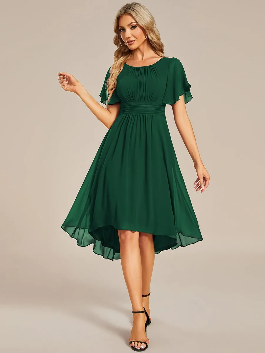 Lyra fancy chiffon dress with sleeves and high neck