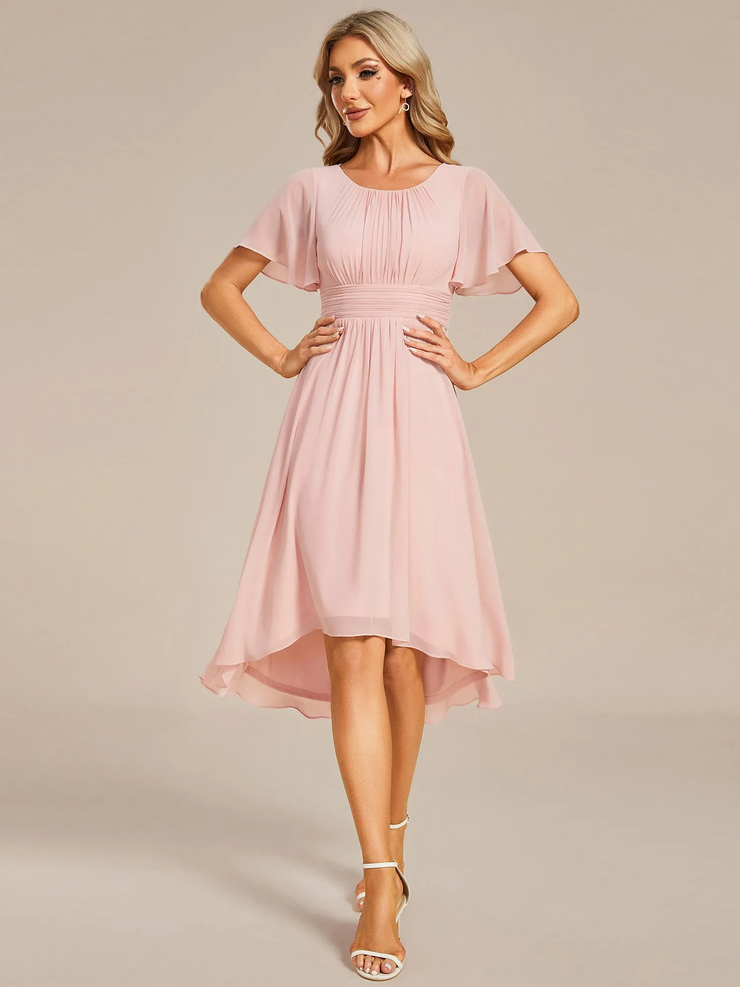 Lyra fancy chiffon dress with sleeves and high neck