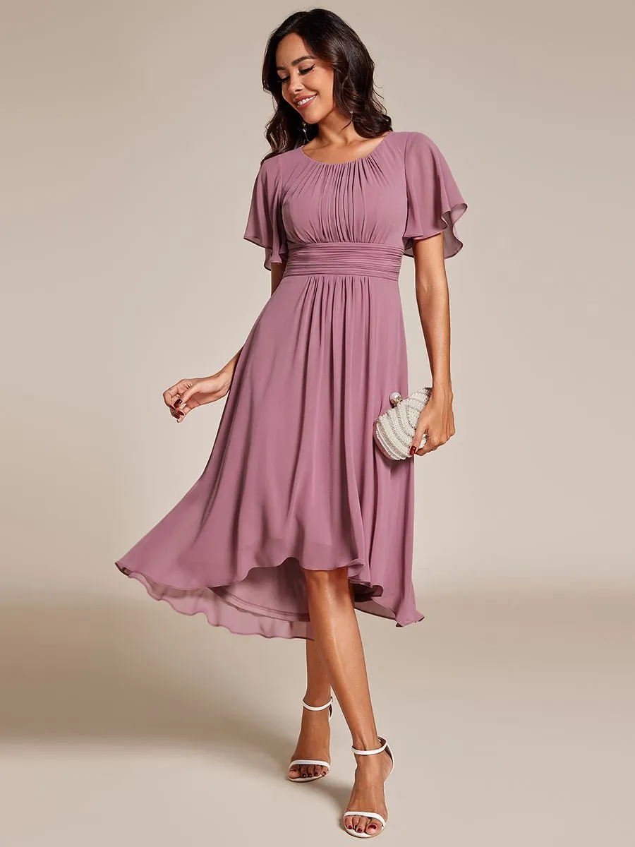 Lyra fancy chiffon dress with sleeves and high neck