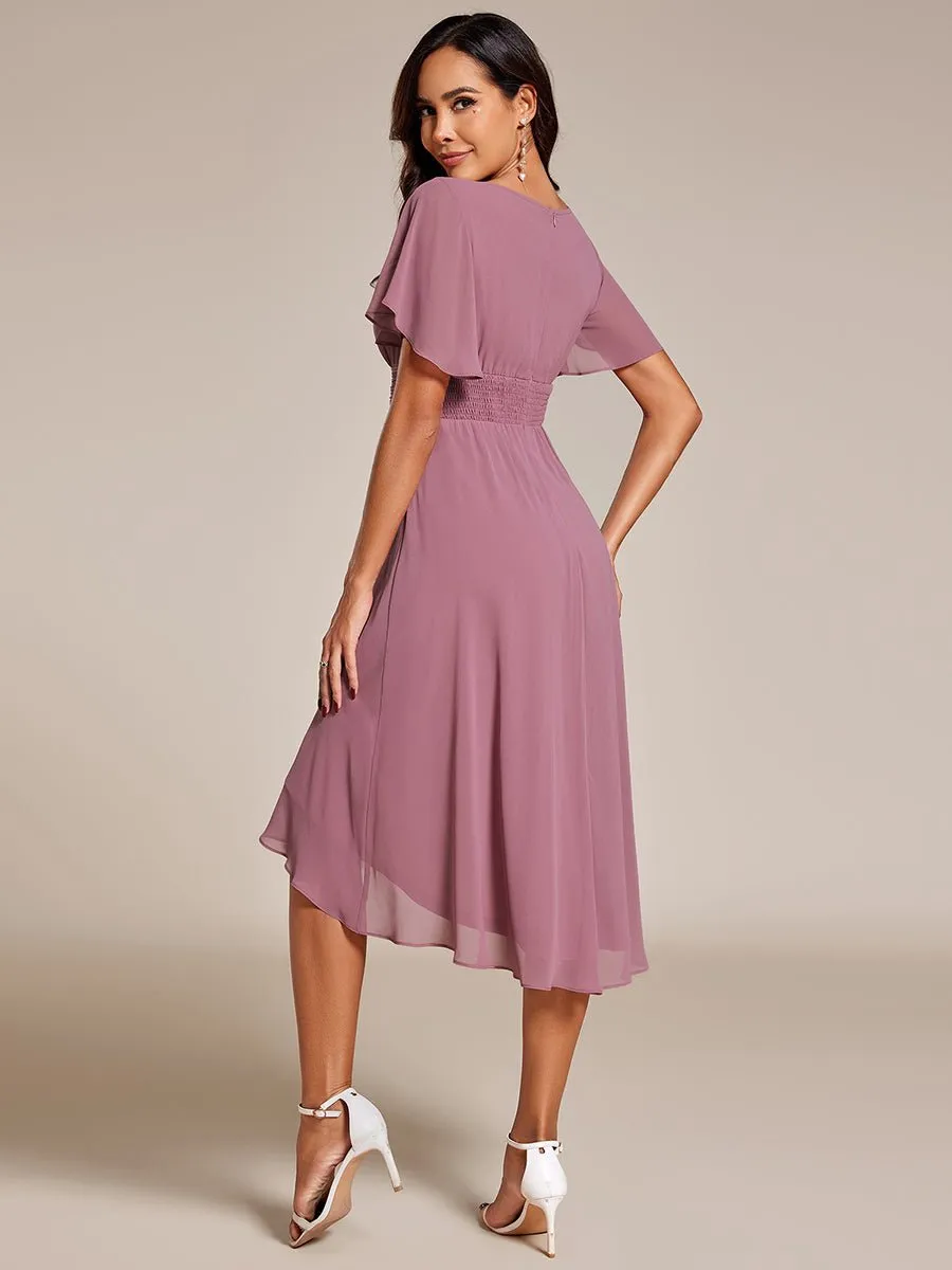 Lyra fancy chiffon dress with sleeves and high neck