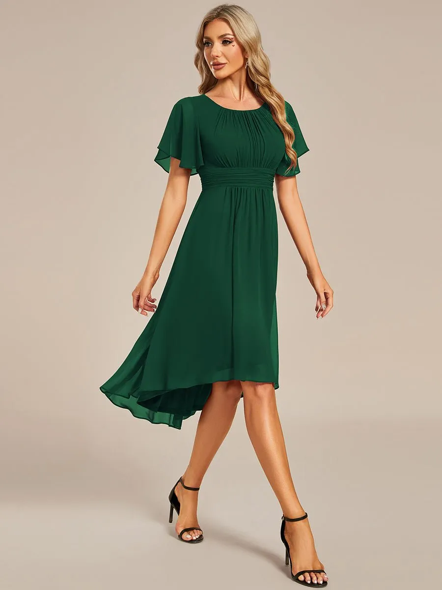 Lyra fancy chiffon dress with sleeves and high neck