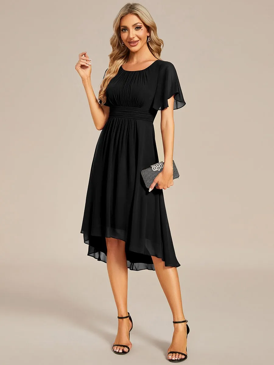 Lyra fancy chiffon dress with sleeves and high neck