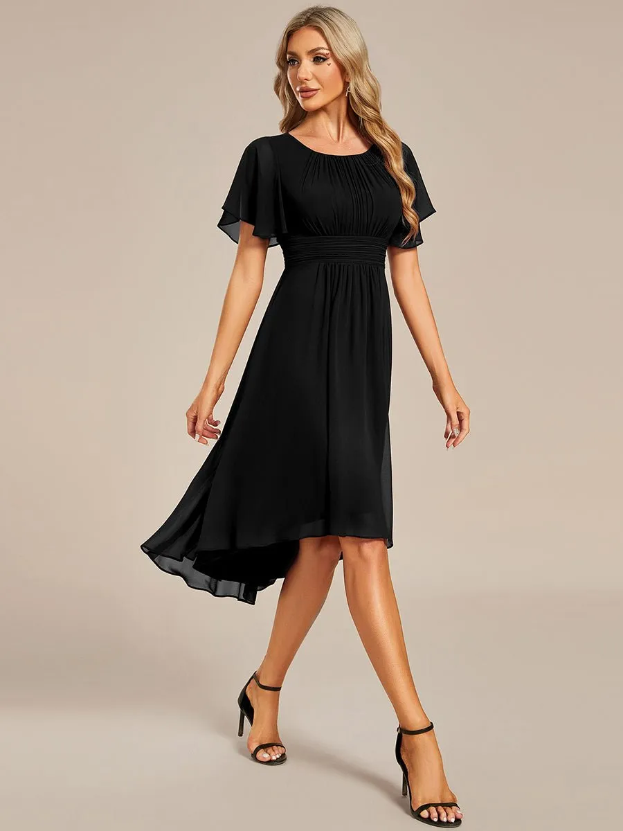 Lyra fancy chiffon dress with sleeves and high neck