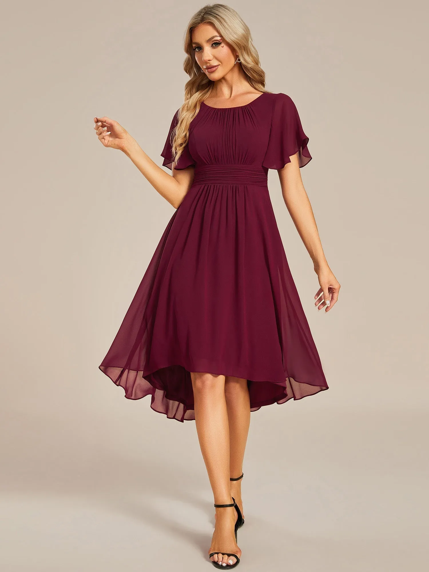 Lyra fancy chiffon dress with sleeves and high neck