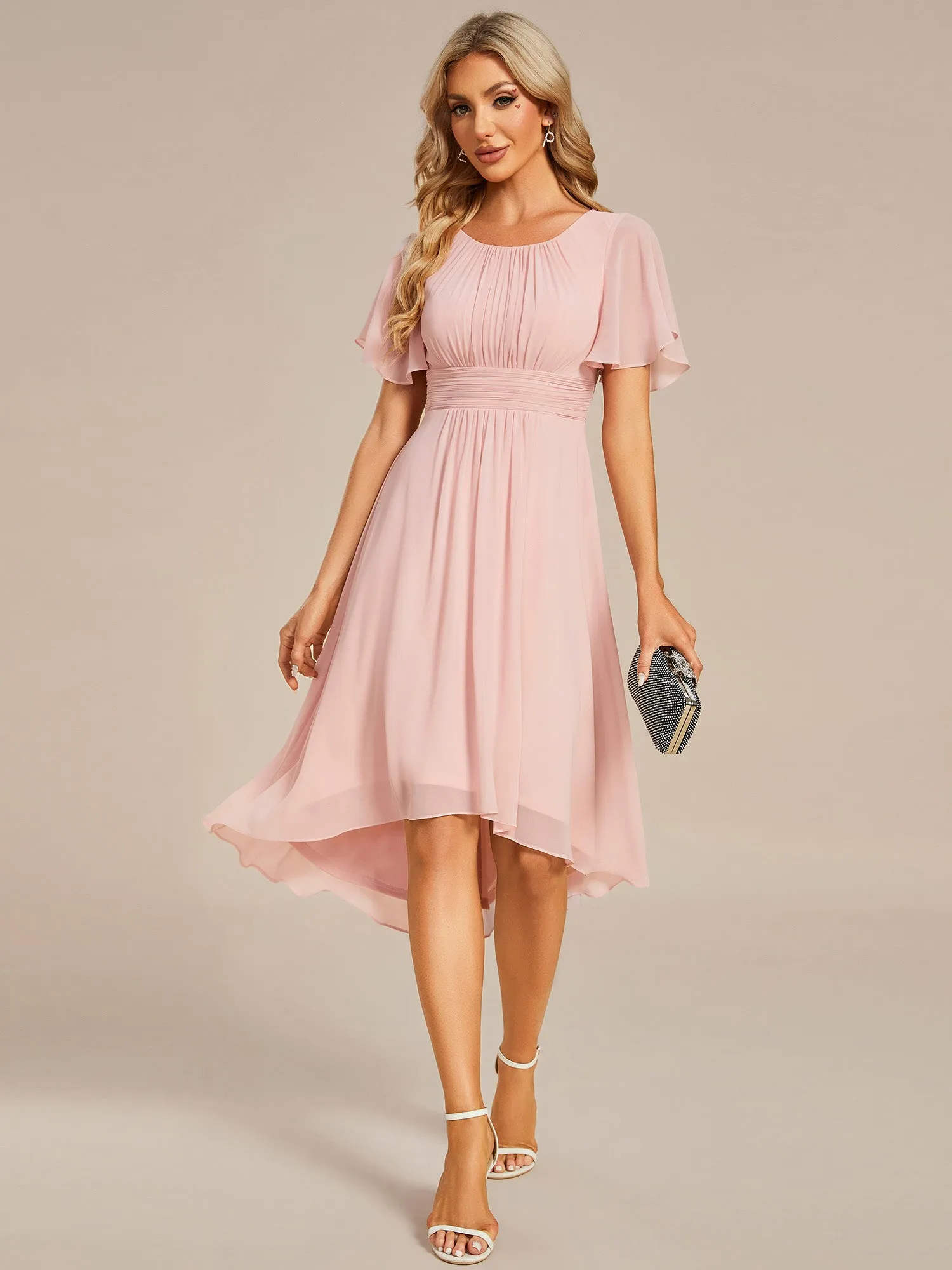 Lyra fancy chiffon dress with sleeves and high neck