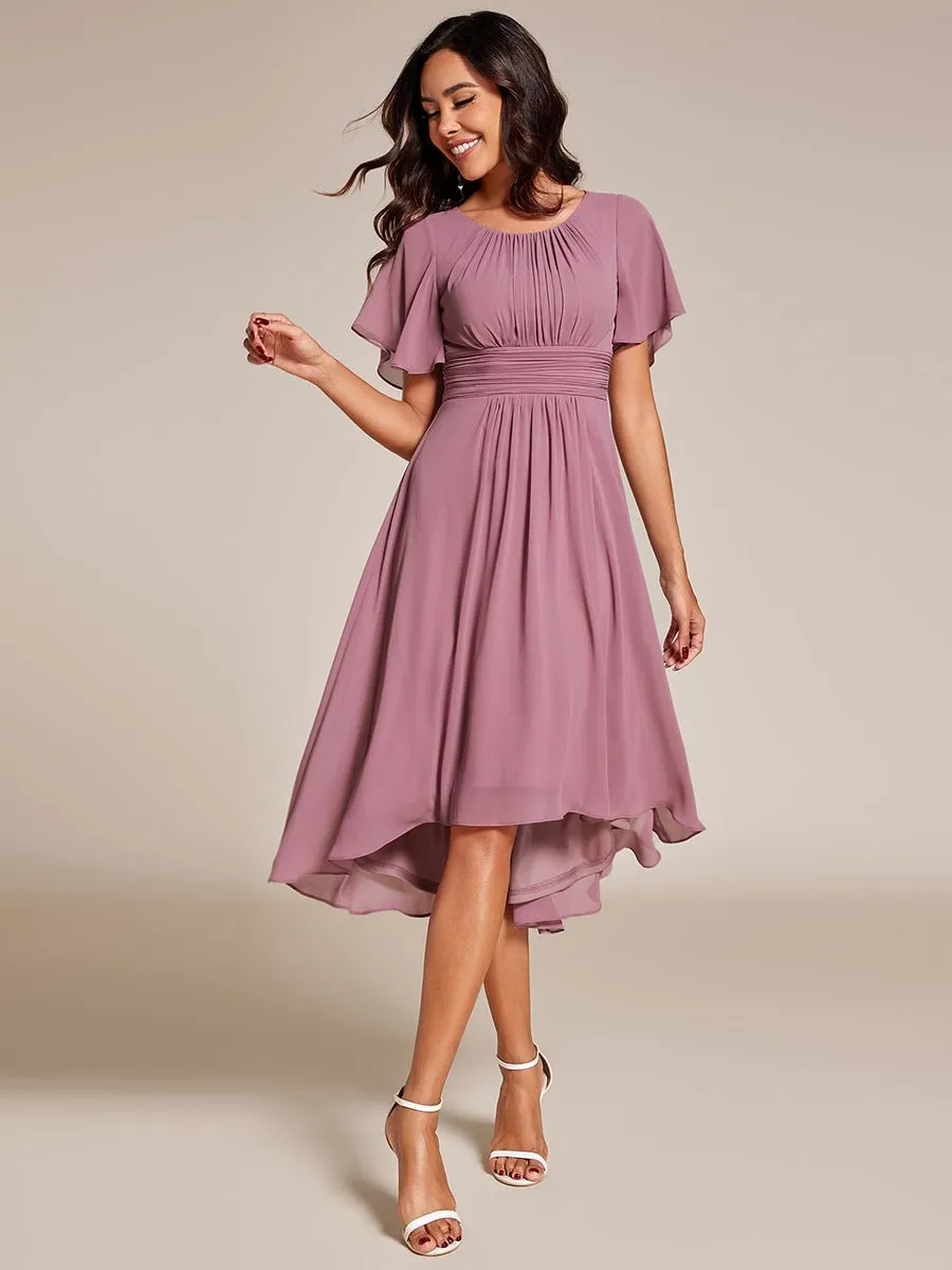 Lyra fancy chiffon dress with sleeves and high neck
