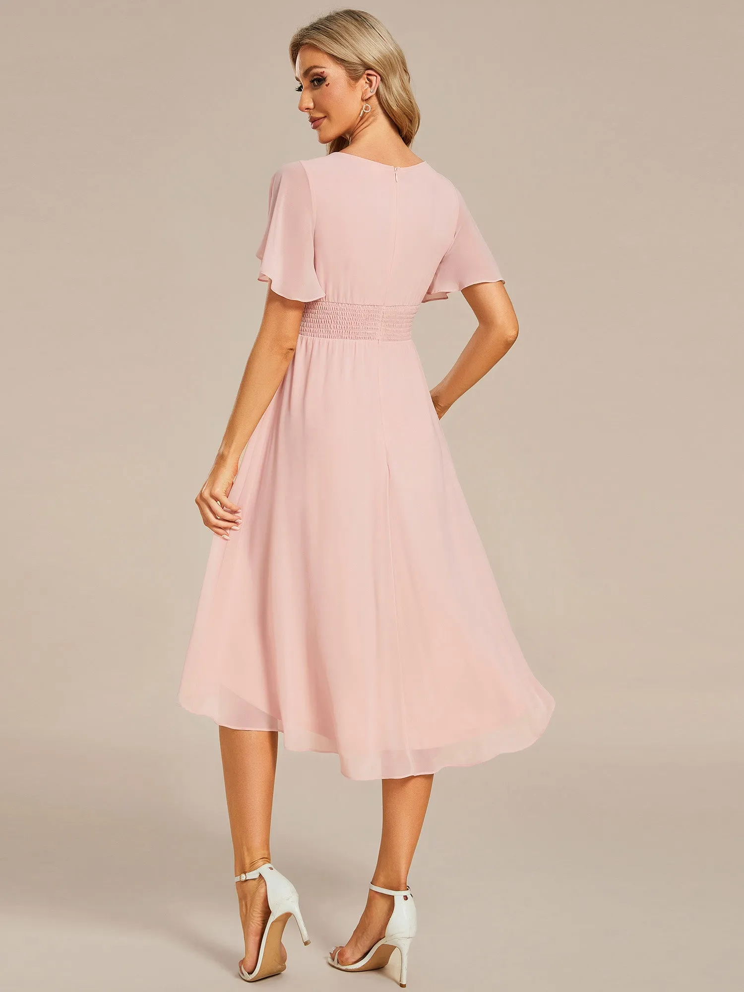 Lyra fancy chiffon dress with sleeves and high neck