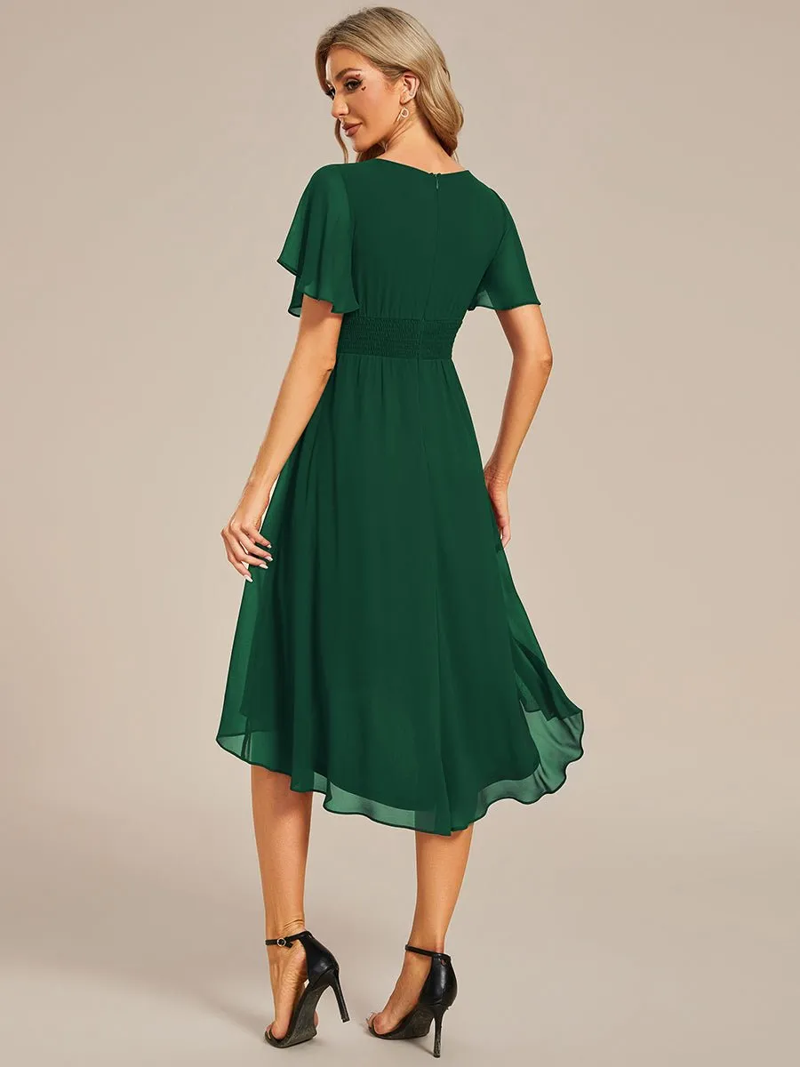 Lyra fancy chiffon dress with sleeves and high neck