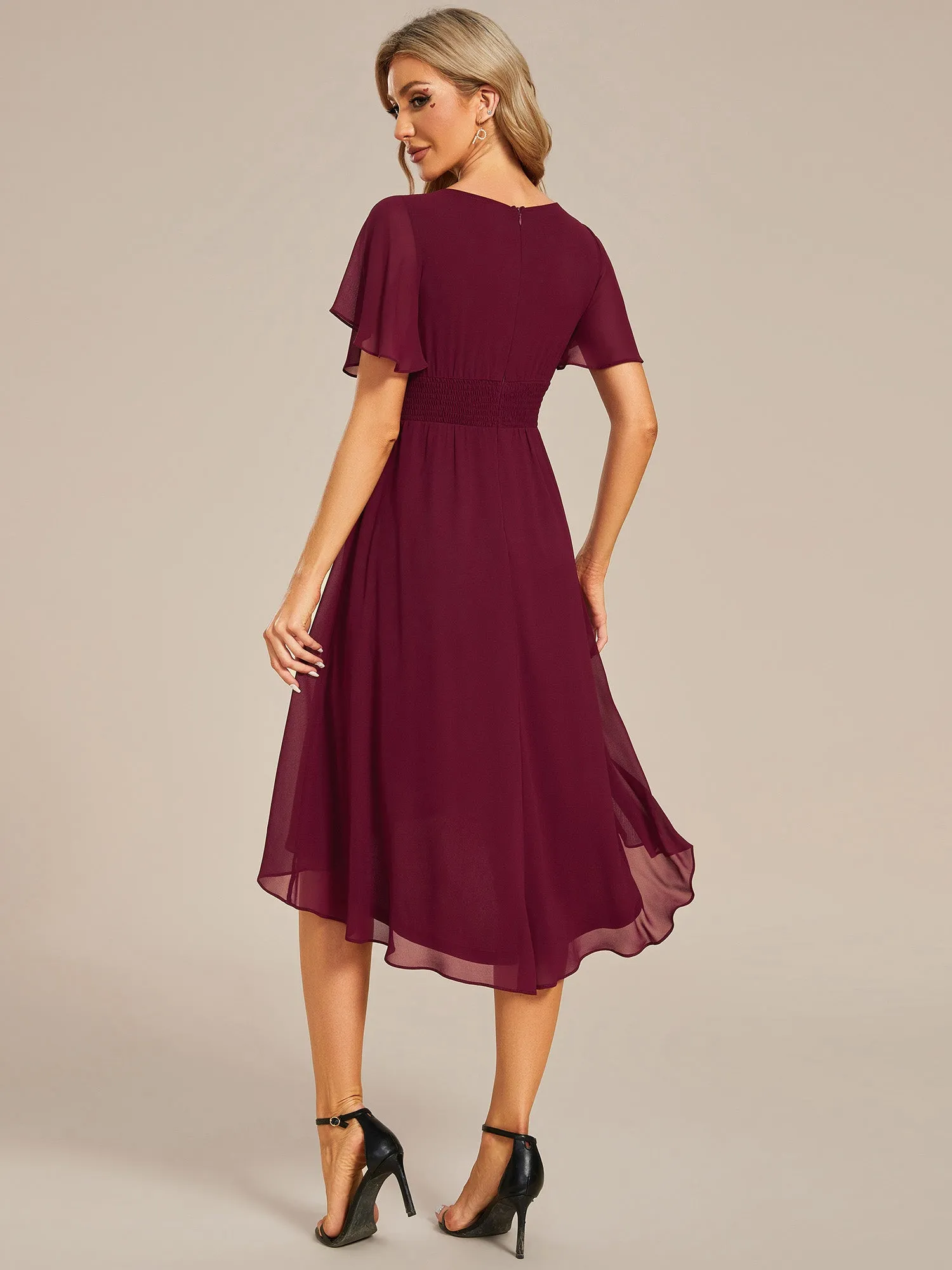 Lyra fancy chiffon dress with sleeves and high neck