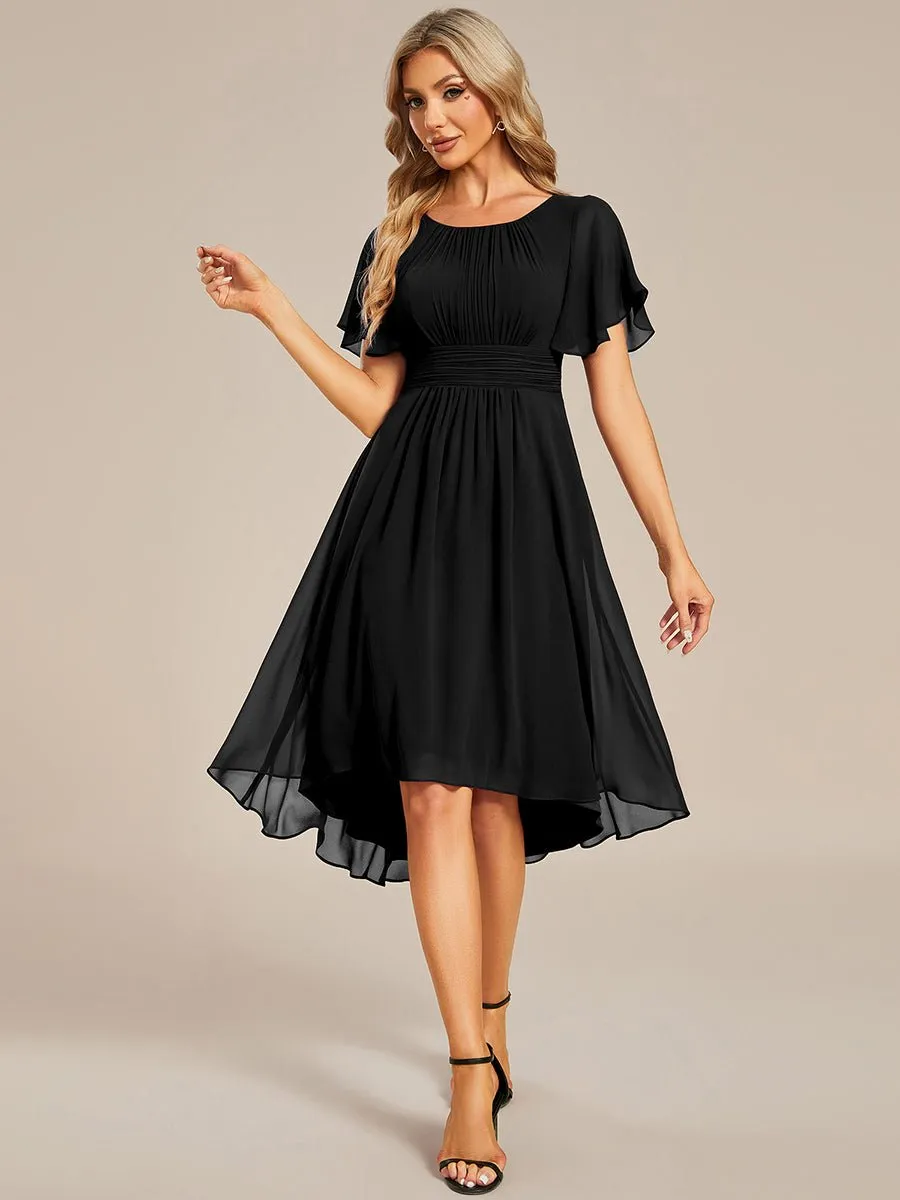Lyra fancy chiffon dress with sleeves and high neck