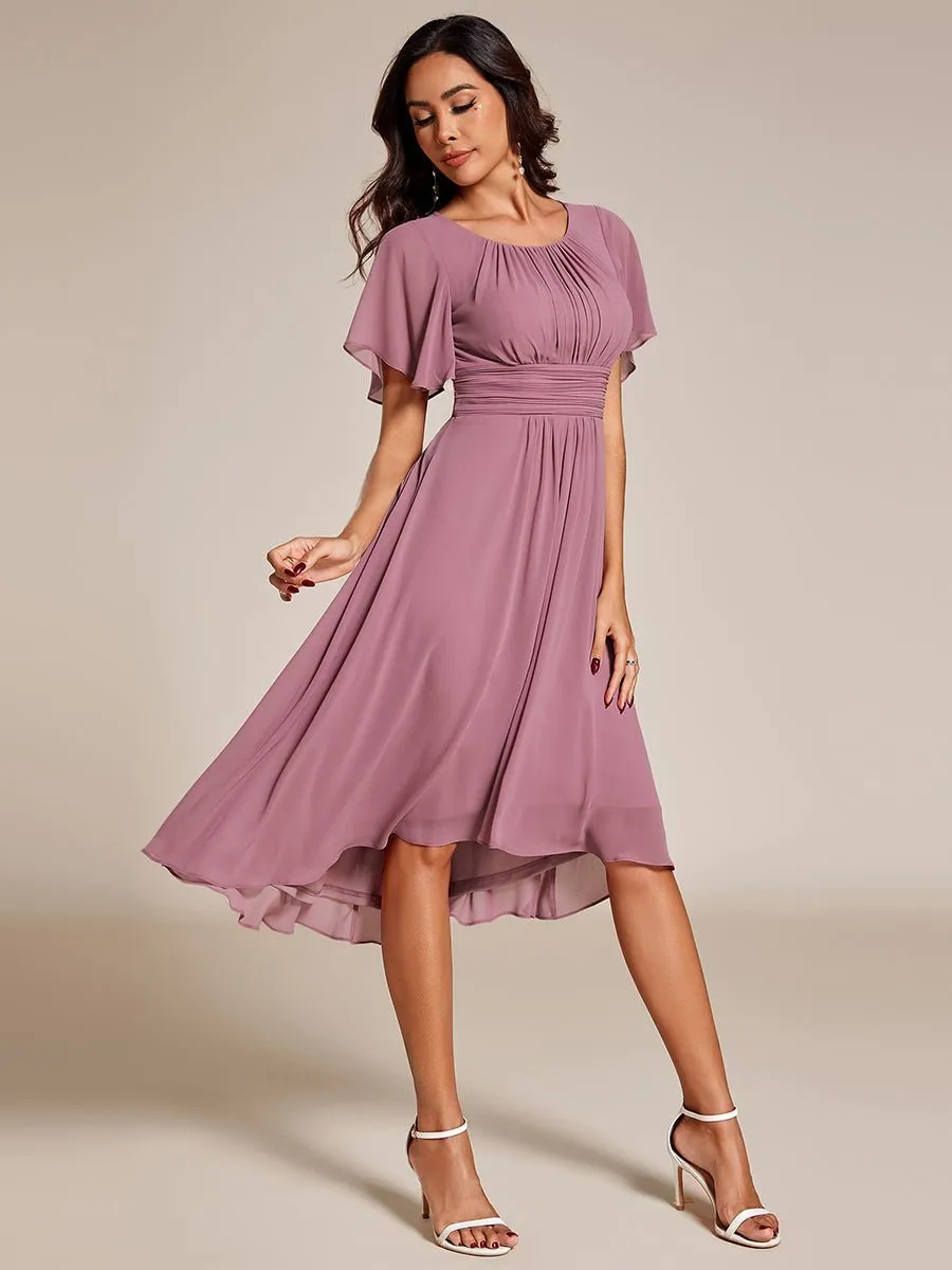 Lyra fancy chiffon dress with sleeves and high neck