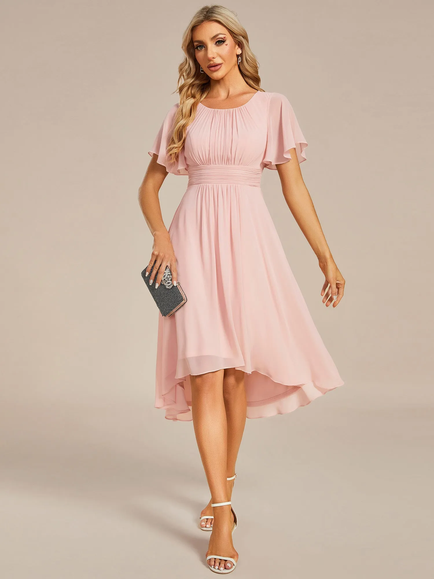 Lyra fancy chiffon dress with sleeves and high neck