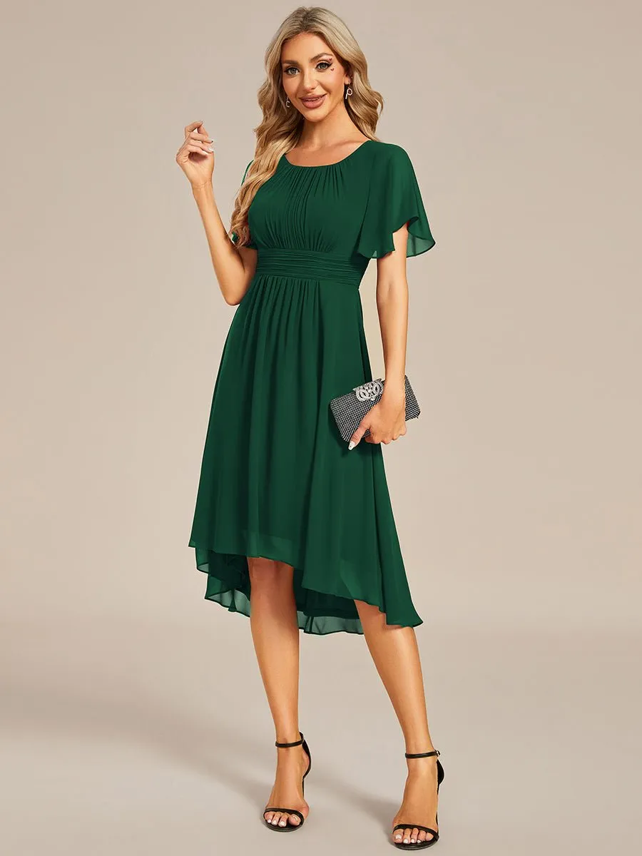 Lyra fancy chiffon dress with sleeves and high neck