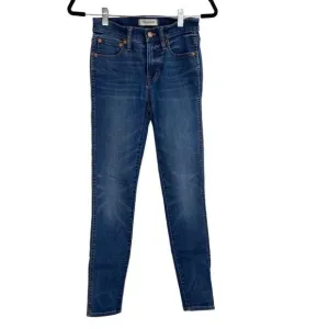 Madewell Blue Whiskered Faded High Rise Cotton Blend Skinny Jeans Size 25