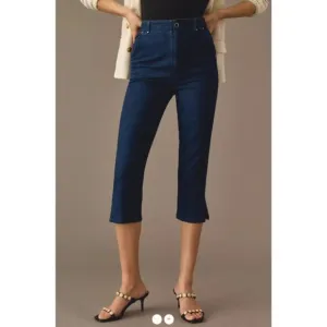 Maeve Slim Capri High-Rise Straight-Leg Jeans Anthropologie Dark Wash Crop sz 32