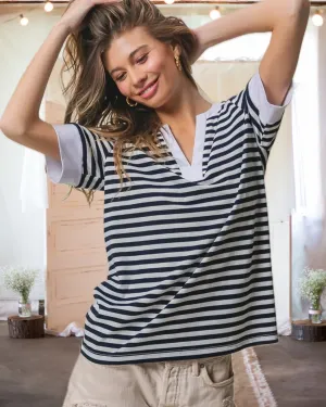 Make it Soon Contrast Striped Knit Top in Black and Ivory