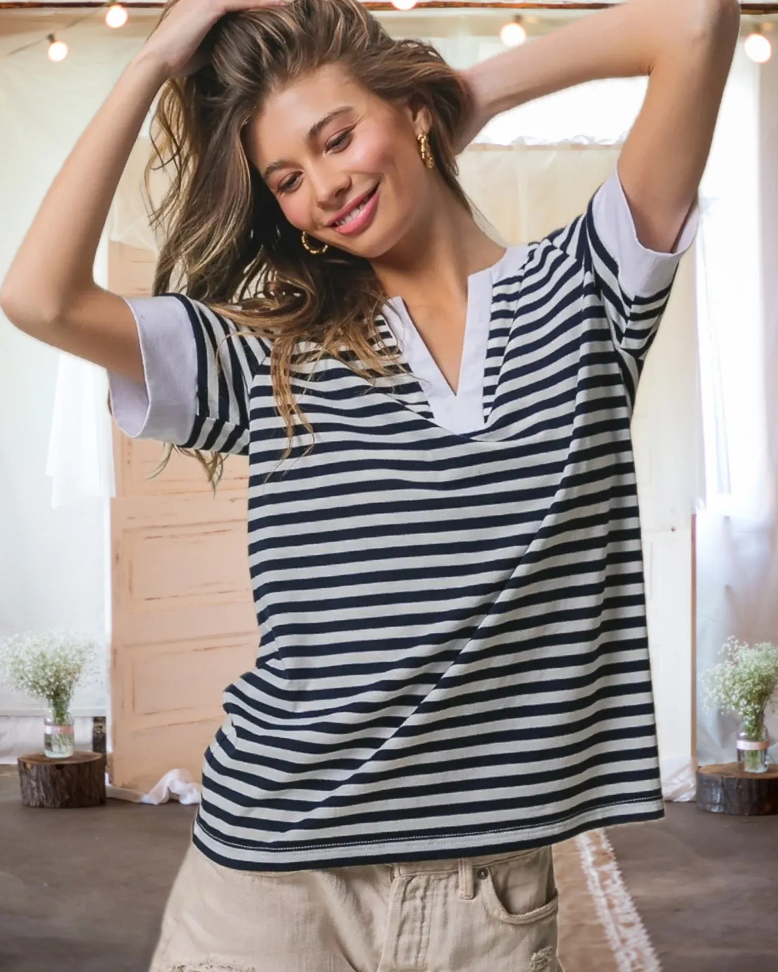 Make it Soon Contrast Striped Knit Top in Black and Ivory