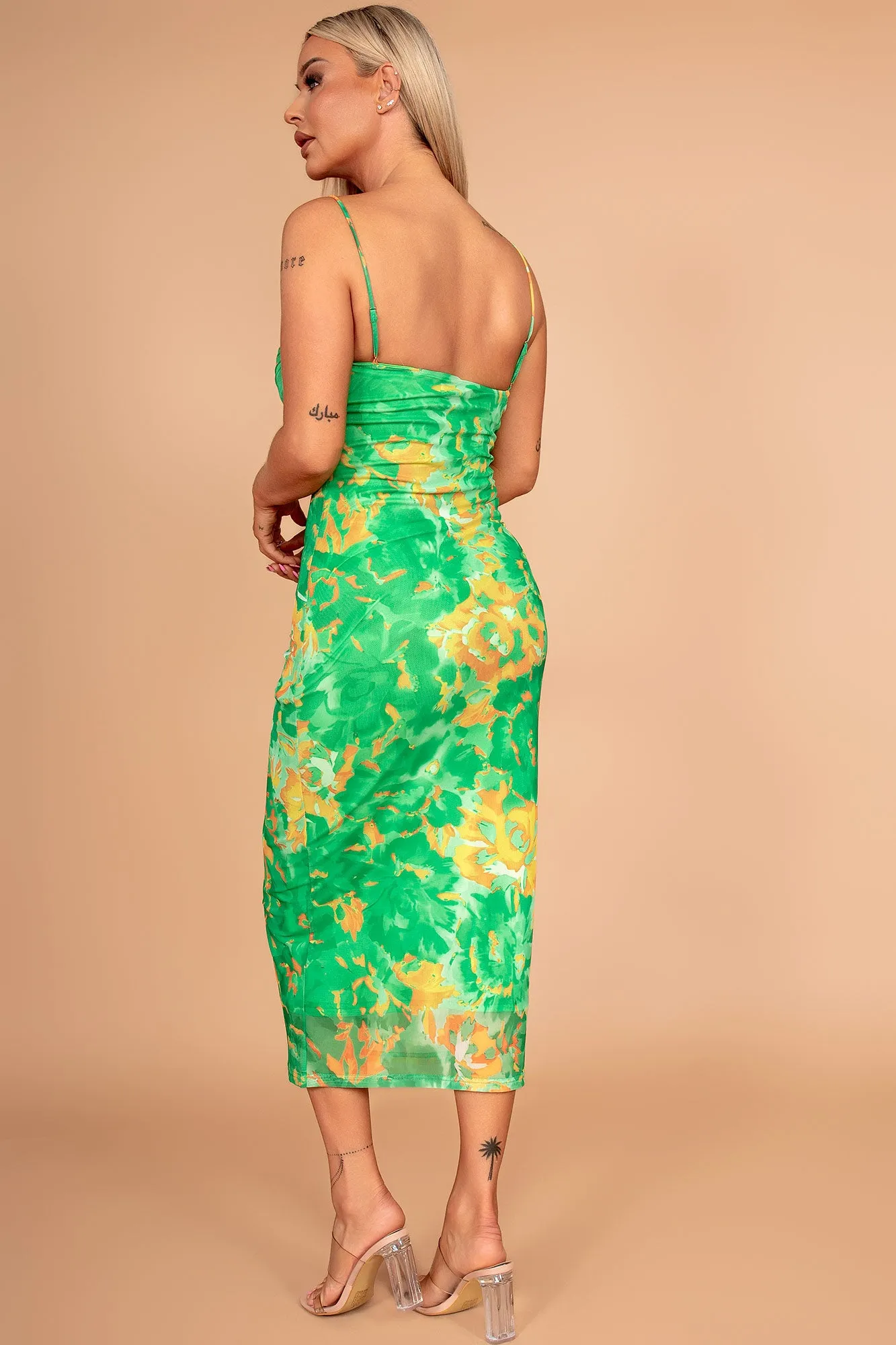 Malik Green Mesh Print Dress
