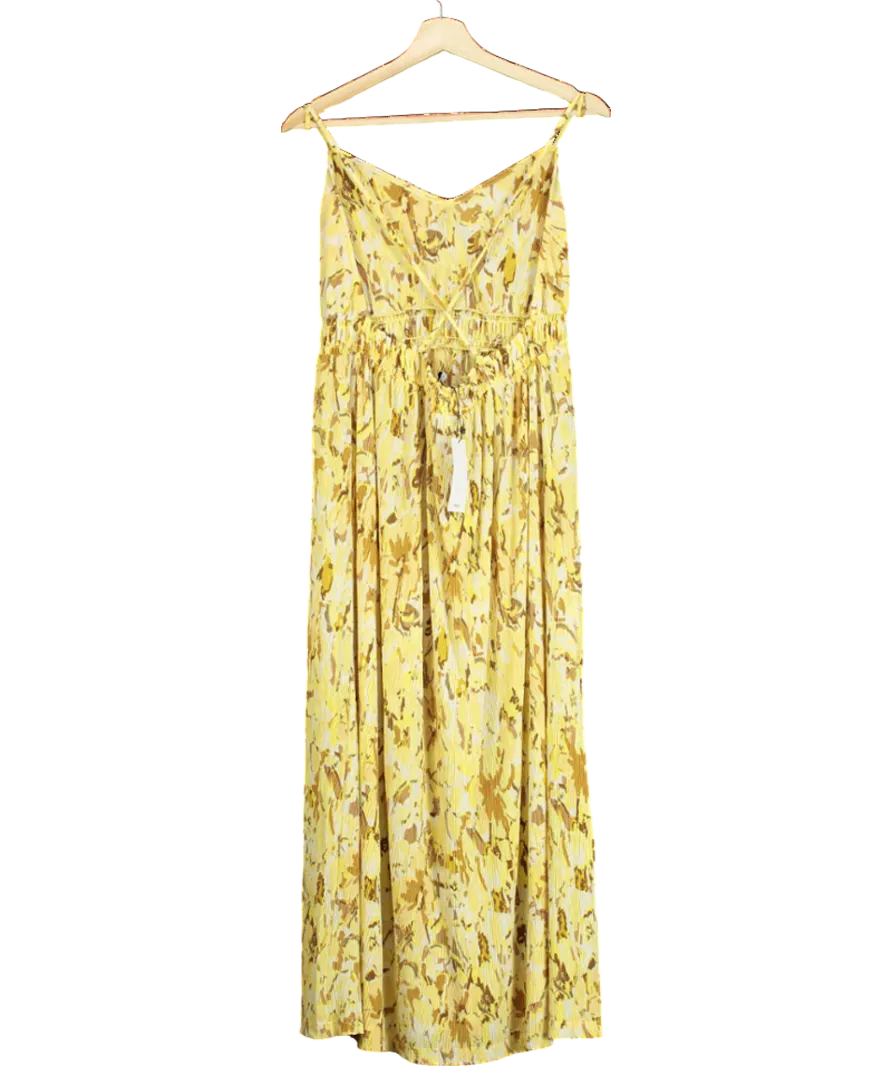 MANGO Yellow Cross-back Textured Dress UK XL