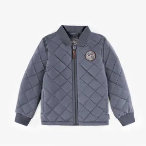 Manteau bleu acier matelassé en nylon, enfant || Steel blue coat in quilted nylon, child