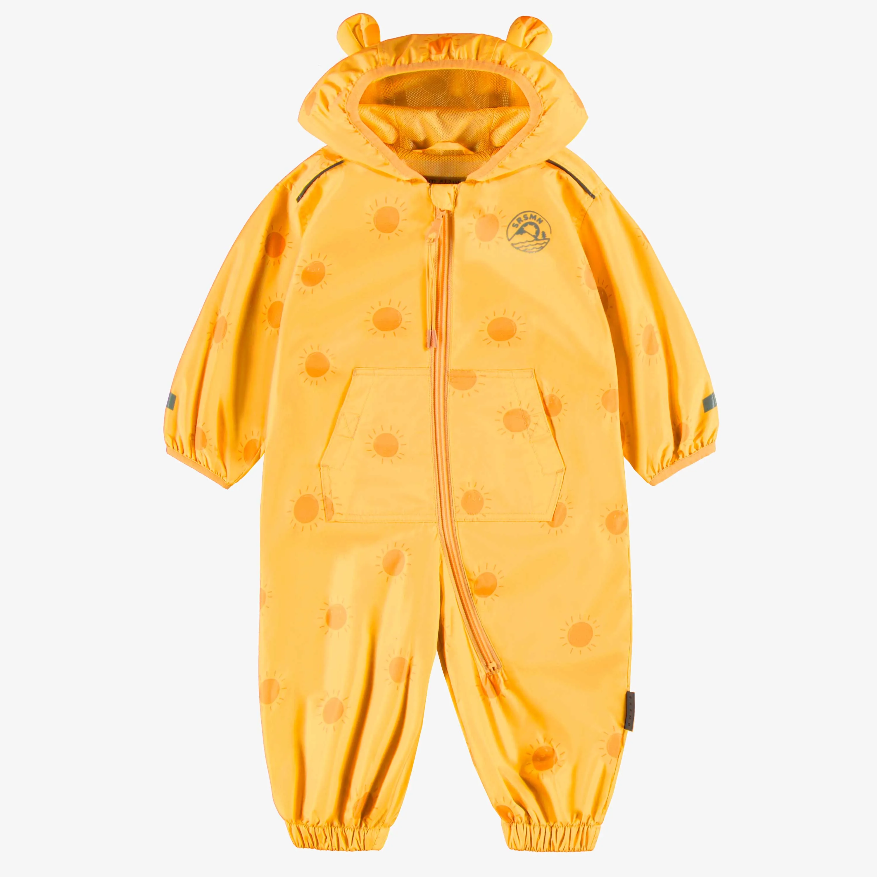 Manteau une pièce jaune à motifs de soleils, bébé || Yellow one-piece coat with sun all over print, baby